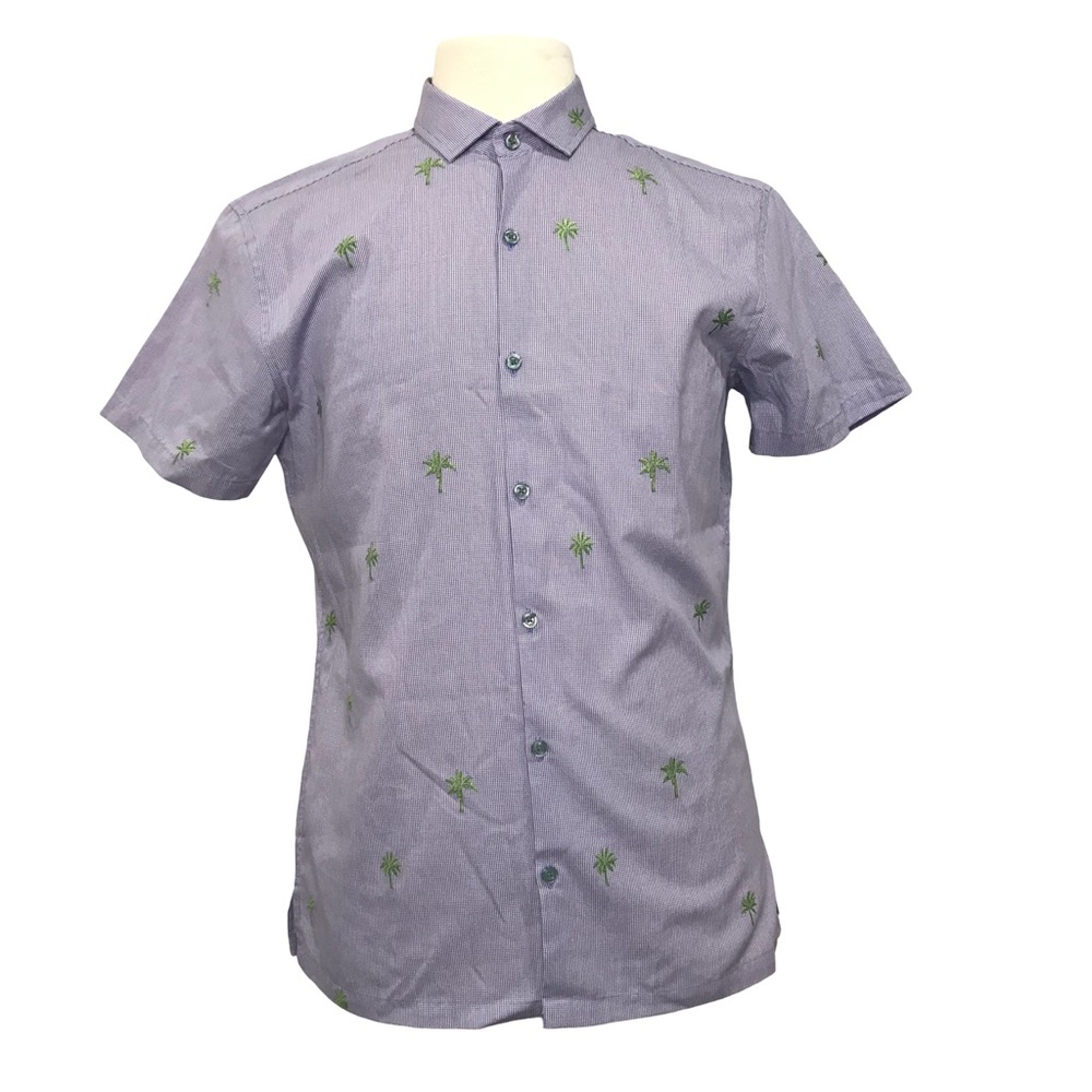 Tori Richard Button Up Shirt Men’s Size S Color Blue Palms Print Short Sleeve’s
